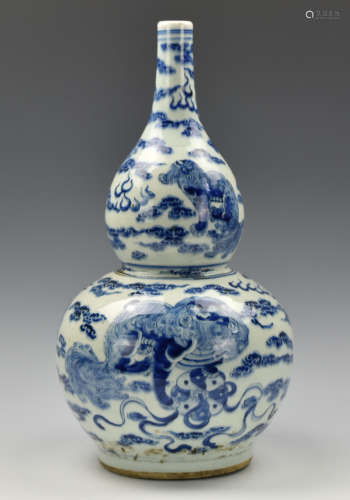 Chinese Blue & White Gourd Vase,19th C.