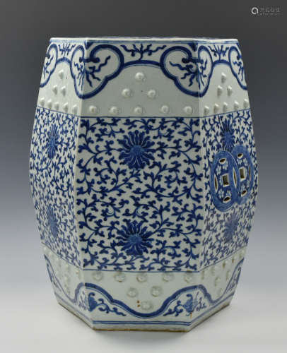 Chinese B & W Hexagonal Porcelain Stool,19th C.