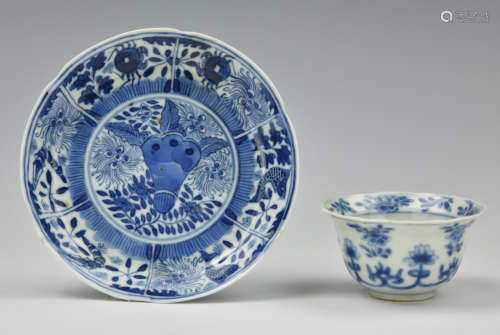 Chinese Blue & White Cup & Saucer,Kangxi Period