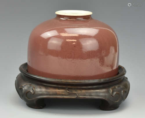 Chinese Plum Red Glazed Waterpot & Stand,19th C.