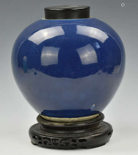 Chinese Blue Glazed Jar w/ Cover, 18th C.