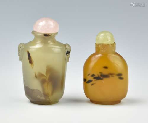 (2)Two Chinese Agate Snuff Bottles,Qing Dynasty