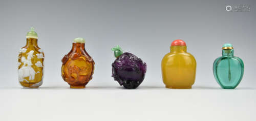 (5) Five Chinese Glass Snuff Bottles,19-20th C.
