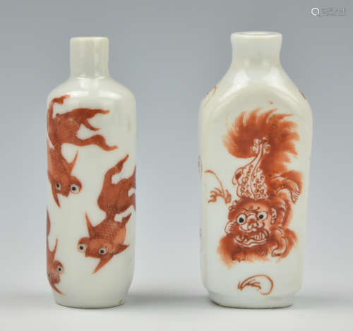 Two Chinese Iron Red Snuff Bottles, Qing Dynasty