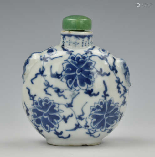 Chinese Large Blue & White Snuff Bottle, 19th C.