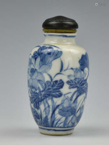 Large Chinese Blue & White Snuff Bottle,18th C.