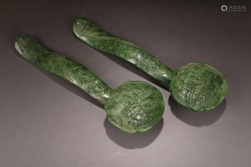 GREEN JADE RUYI IN PAIR