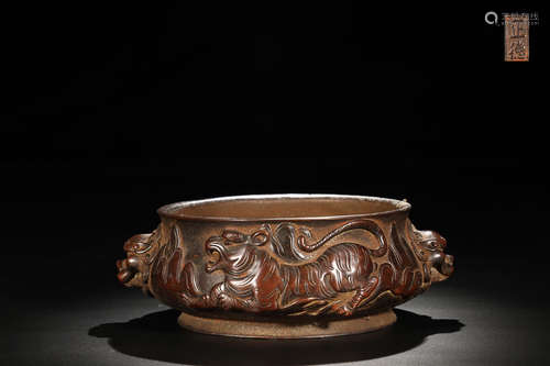 BRONZE CARVING CENSER WITH MARK