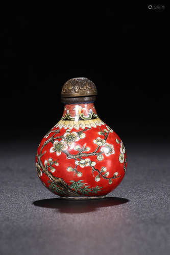 QIANLONG MARK BRONZE ENAMEL SNUFF BOTTLE