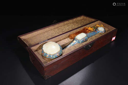 CLOISONNE WITH HETIAN JADE RUYI