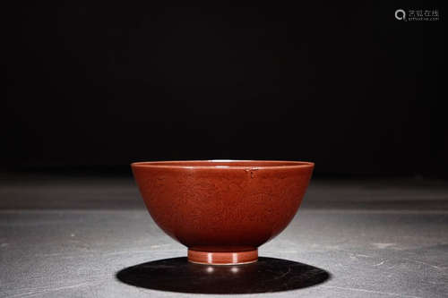 TONGZHI' MARK RED GLAZE DRAGON PATTERN BOWL