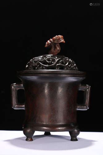 ZITAN WOOD INCENSE CENSER EMBEDDED SHOUSHAN STONE