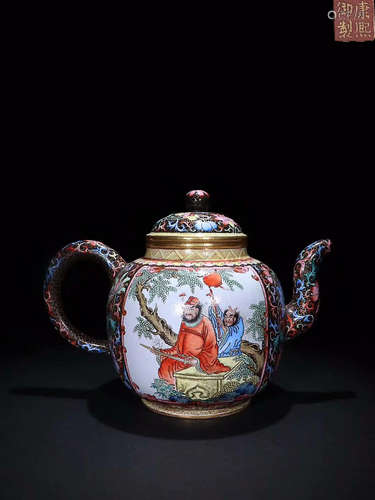 KANGXI MARK ZISHA ENAMEL TEAPOT