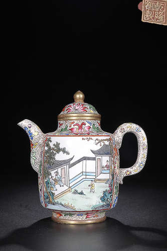 QIANLONG MARK ENAMEL ZISHA TEAPOT