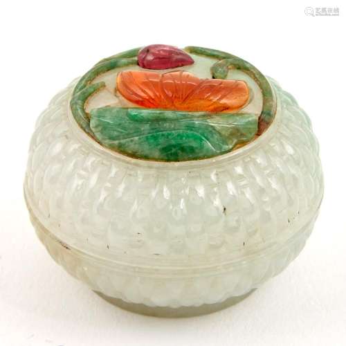 Chinese Embellished Jade Covered Box