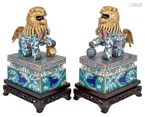 Pair of Chinese Cloisonne Lions
