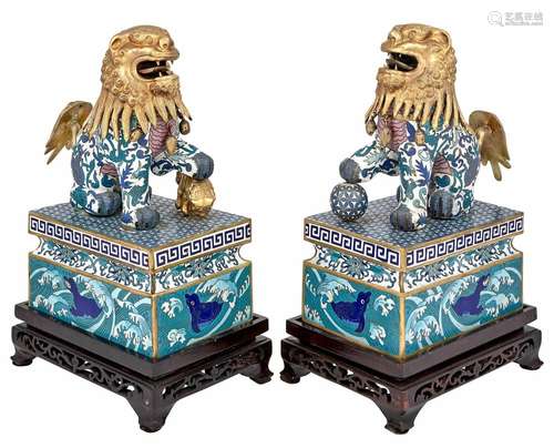 Pair of Chinese Cloisonne Lions