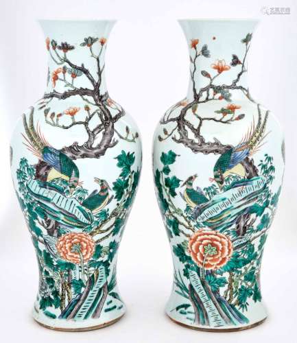 Pair of Chinese Famille Verte Porcelain Vases