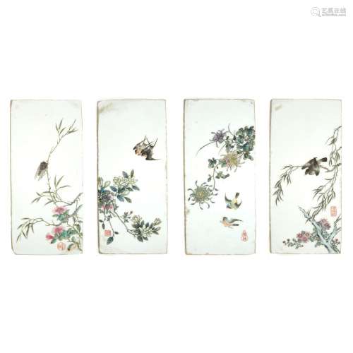 Set of Four Chinese Famille Rose Porcelain Plaques