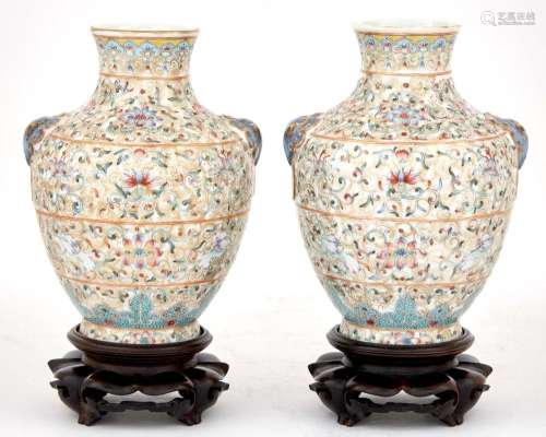 Pair of Chinese Famille Rose Porcelain Vases