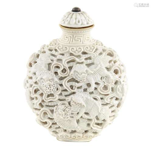 Chinese Molded White Glazed Porcelain Snuff Bottle