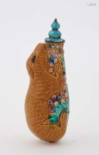Chinese Molded Porcelain Squirrel-Form Snuff Bottle