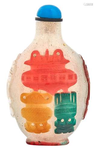 Chinese Multi-Color Overlay Glass Snuff Bottle