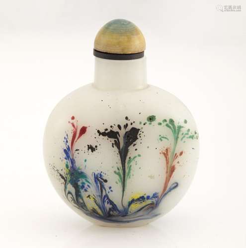 Chinese White and Multi-Colored Glass Snuff Bottle