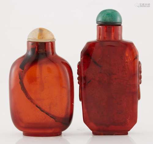 Two Chinese Amber Snuff Bottles