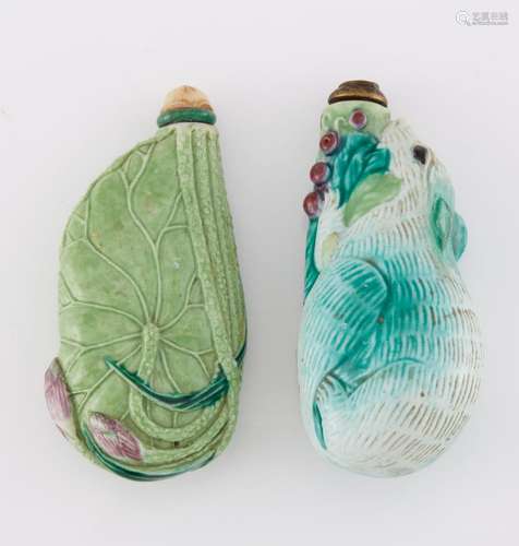 Two Chinese Molded Porcelain Snuff Bottles