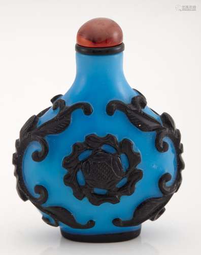 Chinese Black Overlay Blue Glass Snuff Bottle