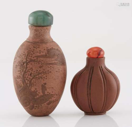 Two Chinese Yixing Snuff Bottles