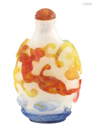 Chinese Multi-Color Overlay Glass Snuff Bottle