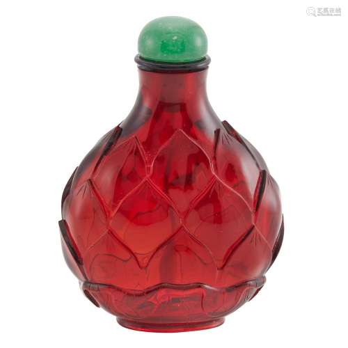 Chinese Ruby Glass 'Lotus' Snuff Bottle