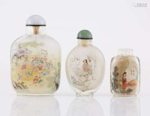 Group of Three Chinese Inside Painted Glass Snuff Bottles