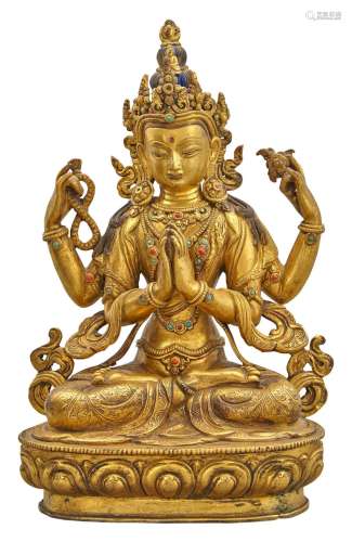 Tibetan Gilt-Bronze Figure of Shadakshari