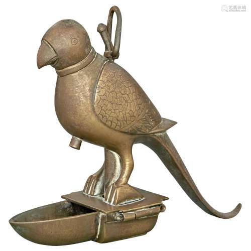 Indian Mughal Style Brass Parrot-Form Oil Lamp
