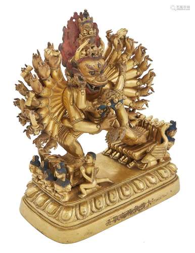 Chinese Gilt-Bronze Figure of Vajrabhairava and Vajra Vetali