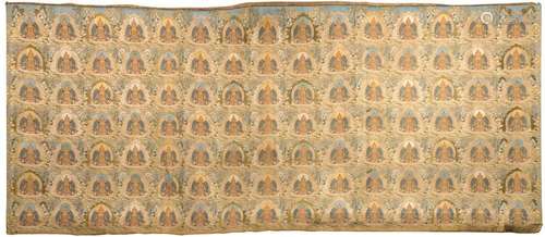 Imperial Tibetan Gold Woven Tapestry Hanging of the 'One-Thousand' Buddhas