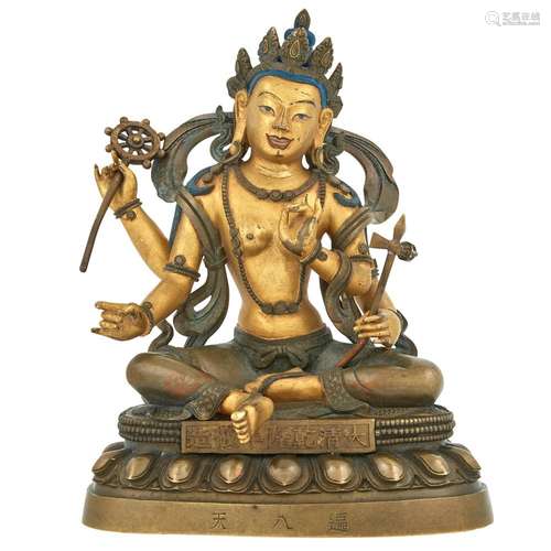 Tibetan Parcel-Gilt Figure of a Seated Deity