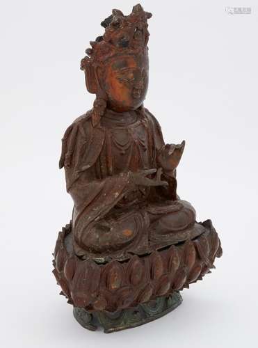 Chinese Gilt and Lacquered Bronze Seated Buddha