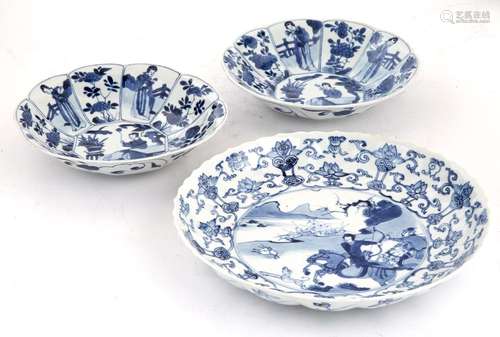 Three Chinese Blue and White Glazed Porcelain Dishes