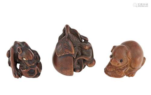 Group of Three Japanese Boxwood Netsuke