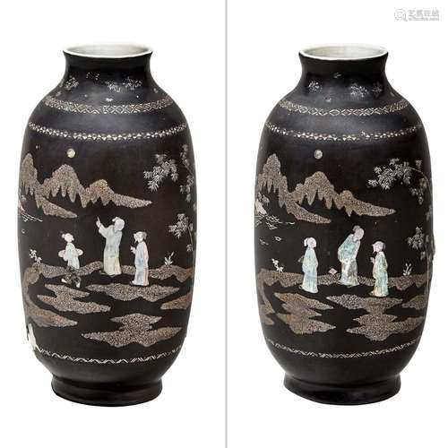 Rare Pair of Chinese Lac Burgate Porcelain Lantern Vases