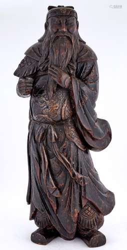 Chinese Black Lacquered Wood Figure of a Guardian