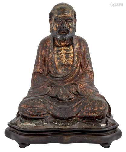 Chinese Lacquered Bronze Figure of a Luohan