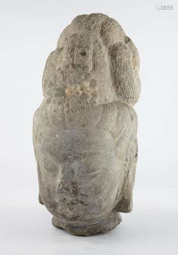 Chinese Gray Stone Head of a Bodhisattva