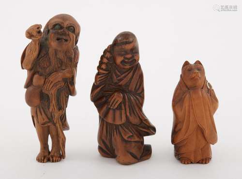 Group of Three Japanese Boxwood Netsuke