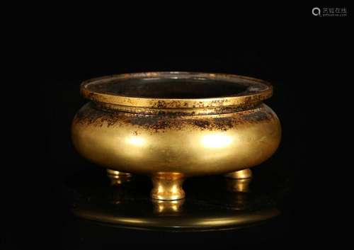 CHINESE GILT BRONZE CENSER WITH MARK