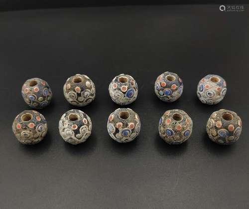 CHINESE GLASS BEADS, SET OF 10